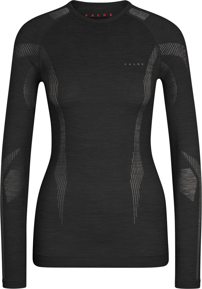 Falke wool-tech longsleeve sneldrogend wol functioneel functioneel shirt met lange mouwen dames zwart - maat xl