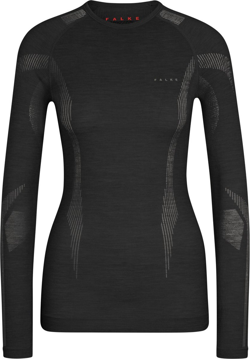 Falke wool-tech longsleeve sneldrogend wol functioneel functioneel shirt met lange mouwen dames zwart - maat xl