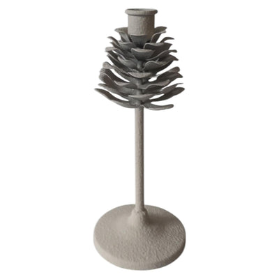 Mansion atmosphere kandelaar pinecone op voet wit 9,5x9,5x22,5cm
