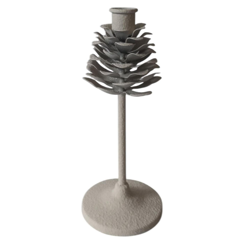 Mansion atmosphere kandelaar pinecone op voet wit h22,5cm