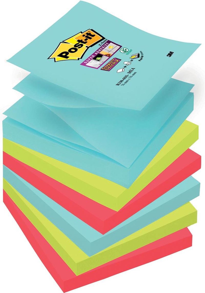 Post-it® super sticky z-notes - kleurenset miami - 2x aquawave, 2x neon groen, 2x poppy
