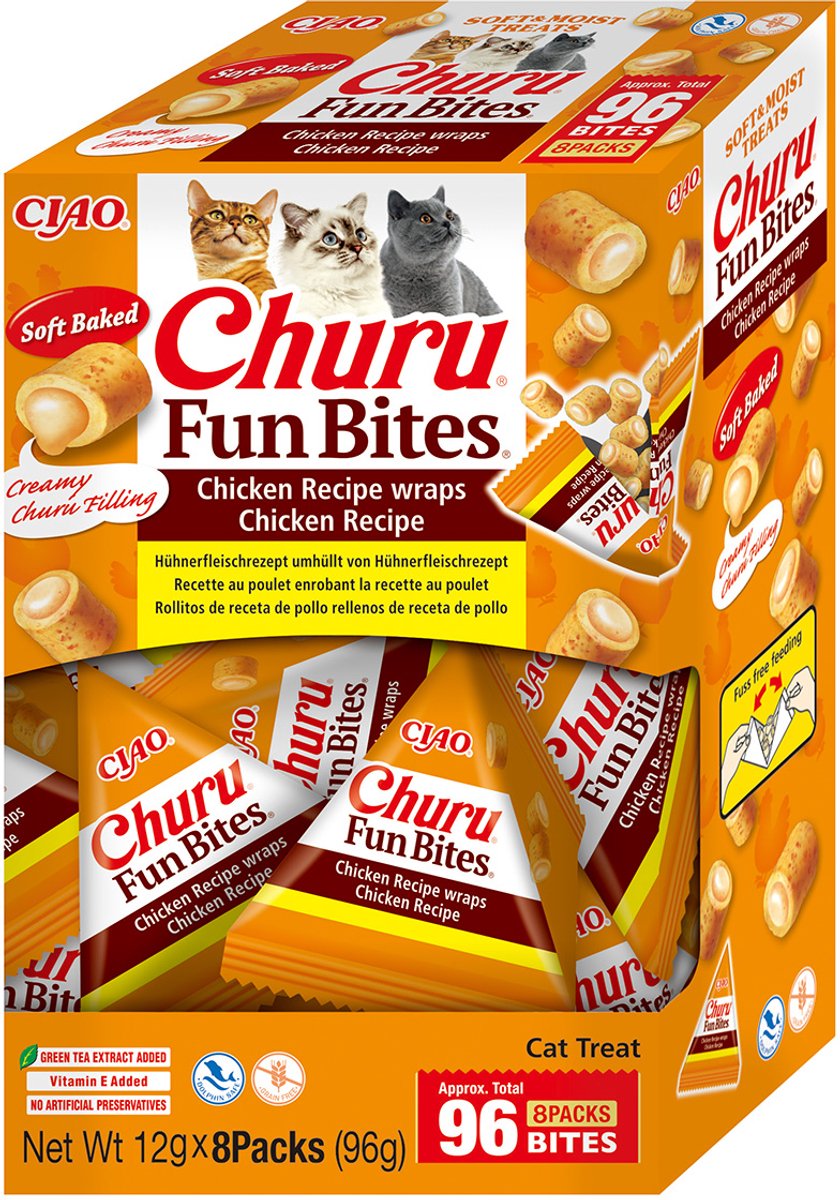 Inaba ciao churu fun bites sappige brokjes kattensnack kip variëteiten 8x12g