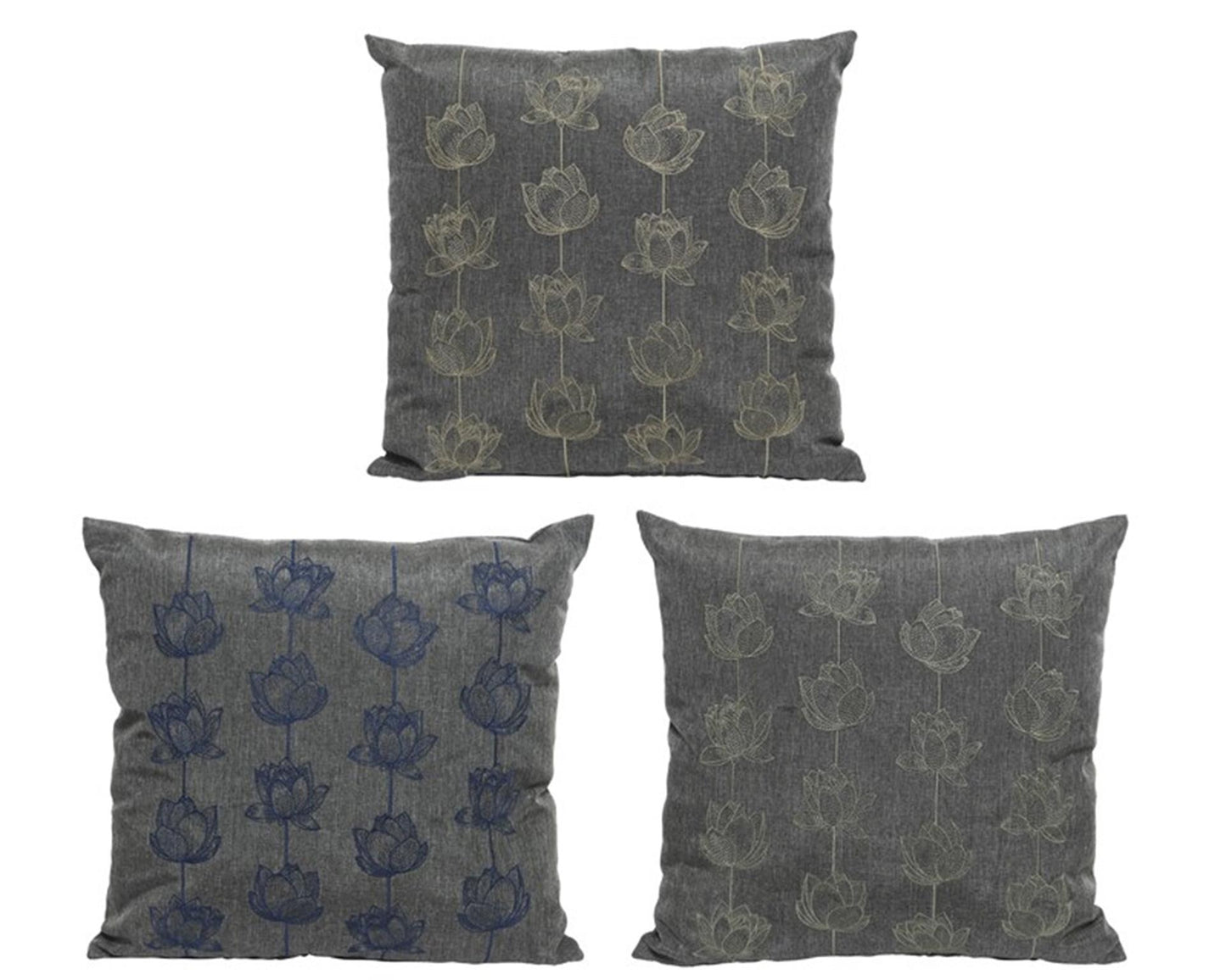 Decoris grijs buitenkussen olefin met bloemen 45x45x15 assorti