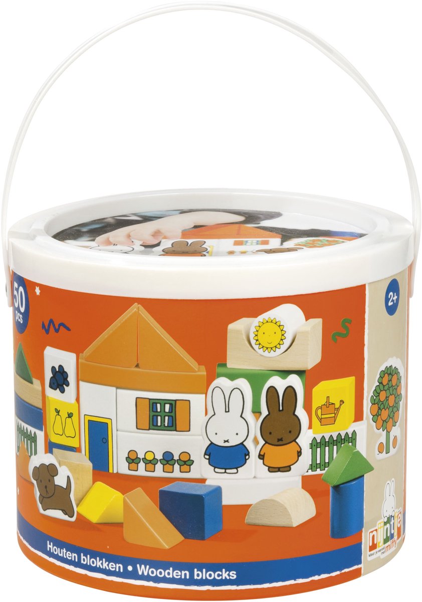 Bambolino nijntje blokkenton, houten blokken in opbergton - educatief speelgoed - peuter, kleuter - vanaf 2 jaar - toys