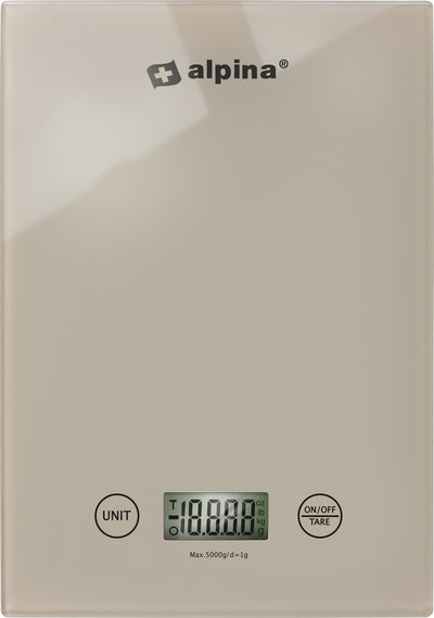 Alpina keukenweegschaal digitaal - weegschaal keuken in gr, lb, oz en ml - precisie weegschaal met tarra functie - keuken accessoires - 22 x 15,5 cm - beige