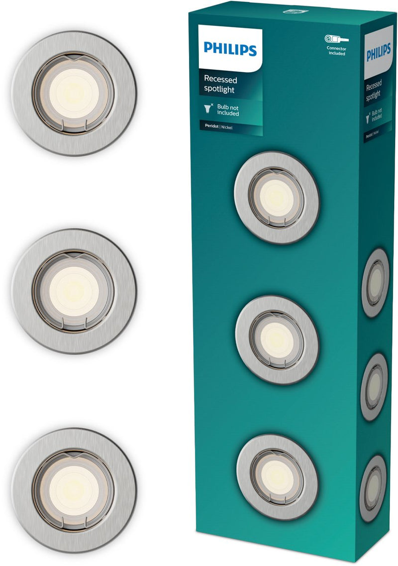 Philips peridot inbouwspot - gu10 fitting - nikkel - rond - vaste kop - 3-pack