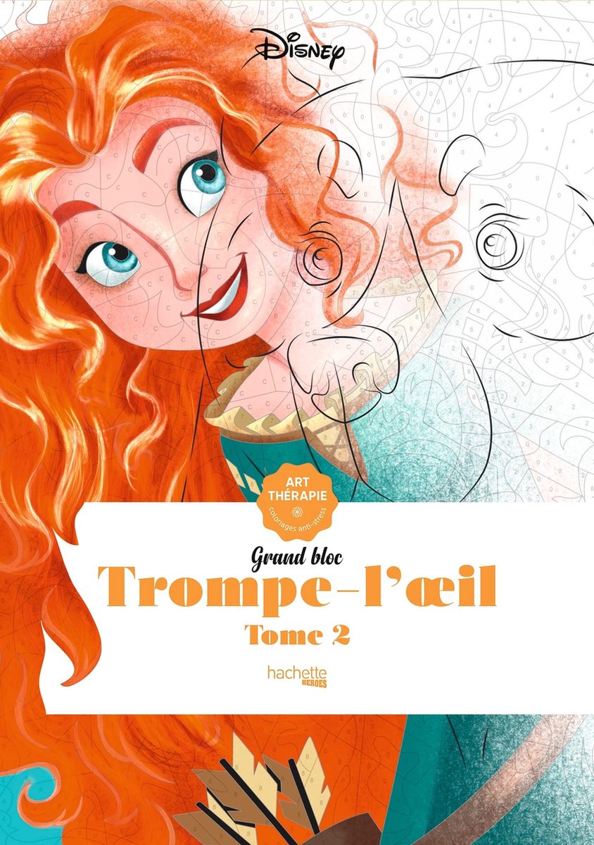 Hachette heroes disney grand bloc - trompe-l`oeil tome 2 - kleuren op nummer - kleurboeken voor volwassenen - hachette