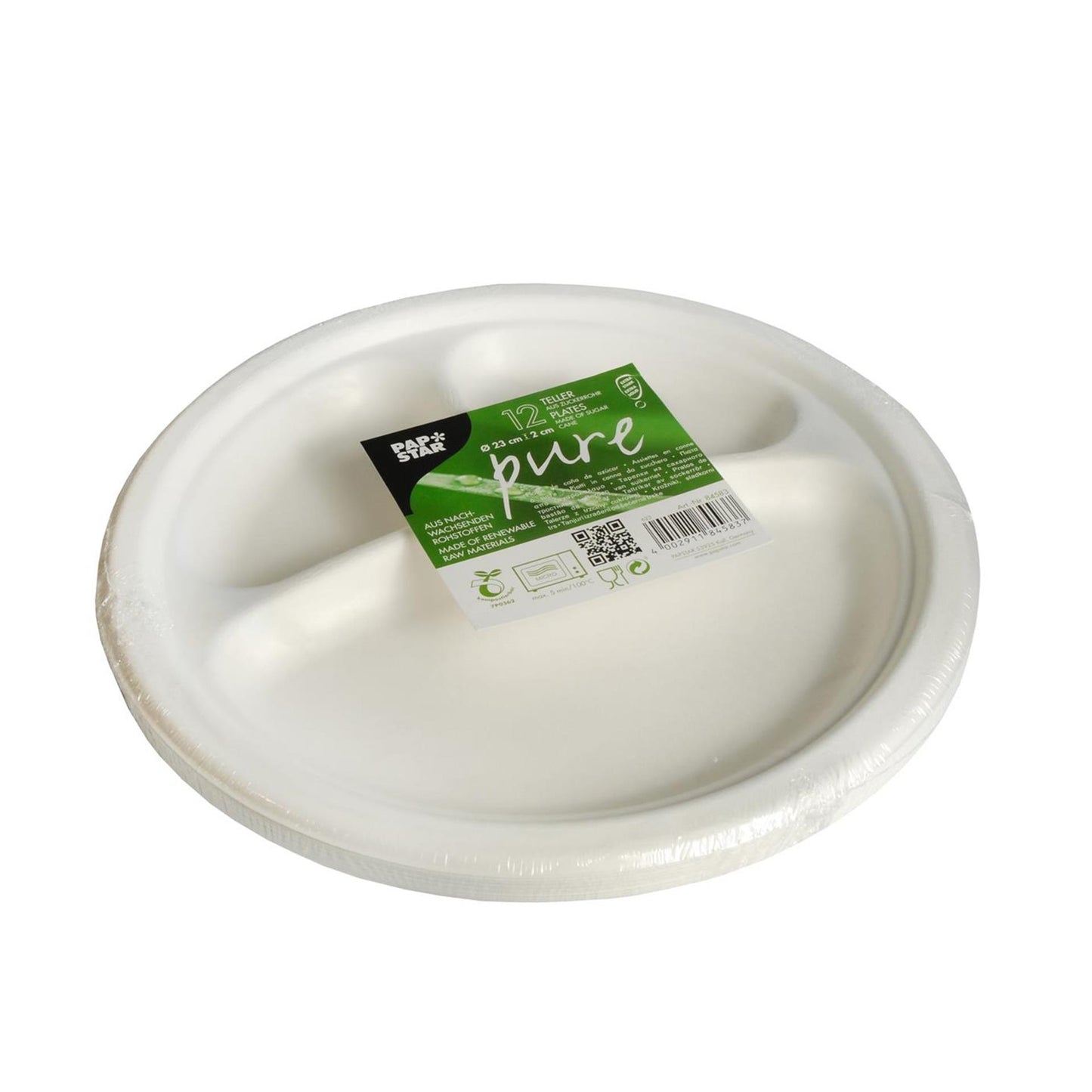 Papstar borden suikerriet pure 3-vaks ã˜23cm set a 12 stuks