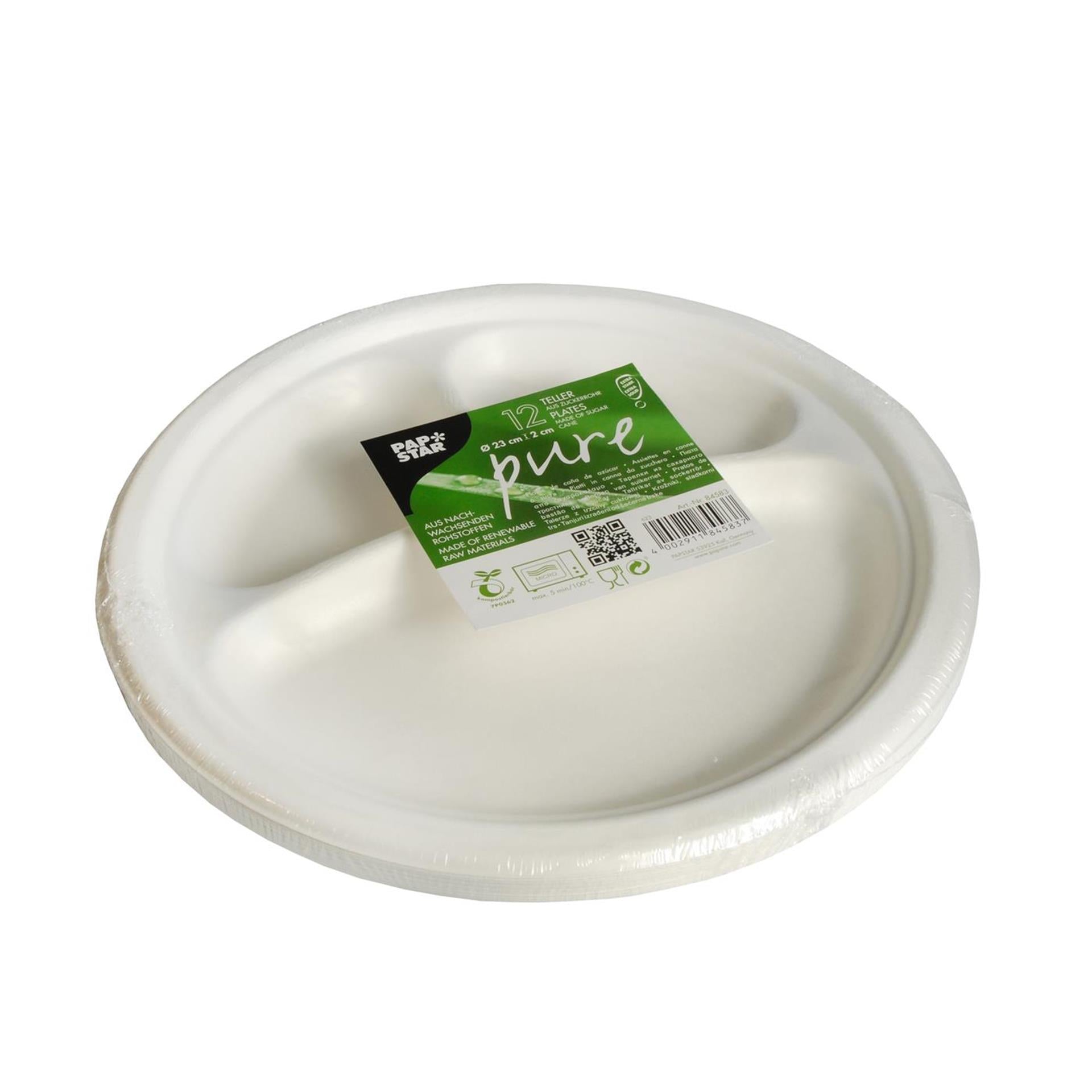 Papstar 12 borden suikerriet pure 3-vaks ø23cm