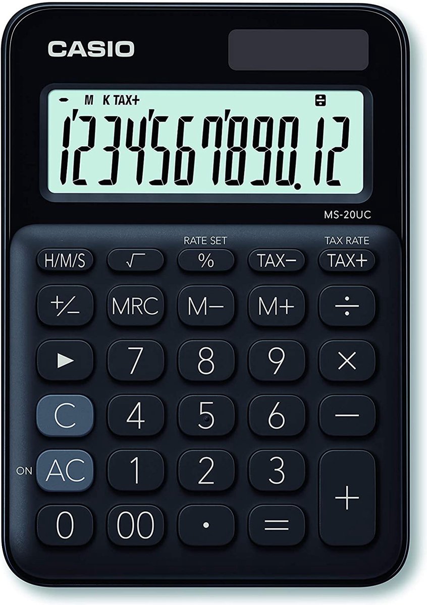 Merkloos sans marque casio ms-20uc-bk bureaurekenmachine zwart aantal displayposities: 12 werkt op zonne-energie, werkt op batterijen (b x h