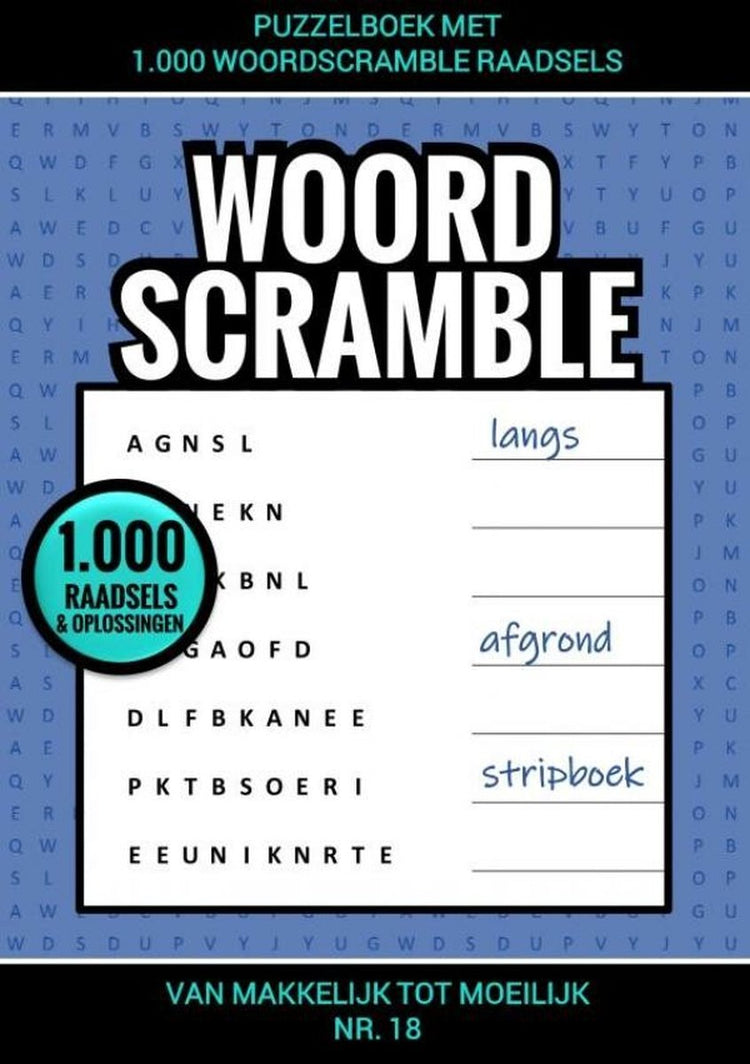 Merkloos sans marque puzzelboek met 1.000 woord scramble raadsels - nr. 18