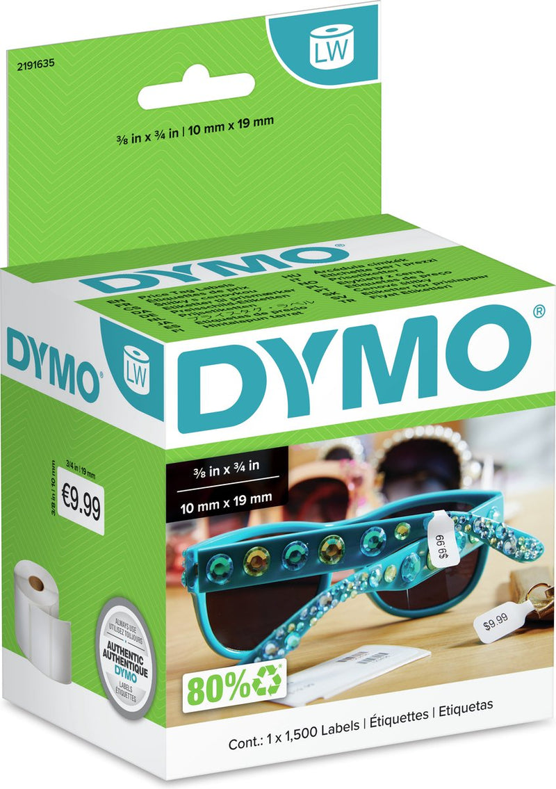 Dymo labelwriter 2-up prijskaartlabels | 10 mm x 19 mm | authentieke labels voor labelwriter-labelprinters | 1 rol met 1500 prijskaartstickers
