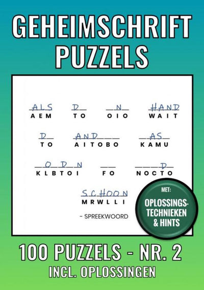 Merkloos sans marque geheimschrift puzzelboek nr. 2 - 100 puzzels - incl. uitleg, tips en oplossingen