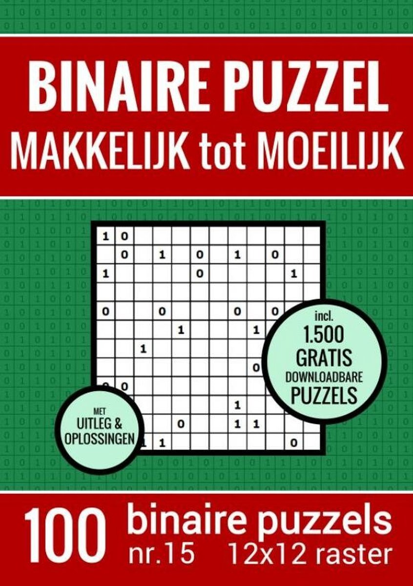 Merkloos sans marque kerst cadeau - binaire puzzel - makkelijk tot moeilijk - puzzelboek met 100 binairo's - nr.15