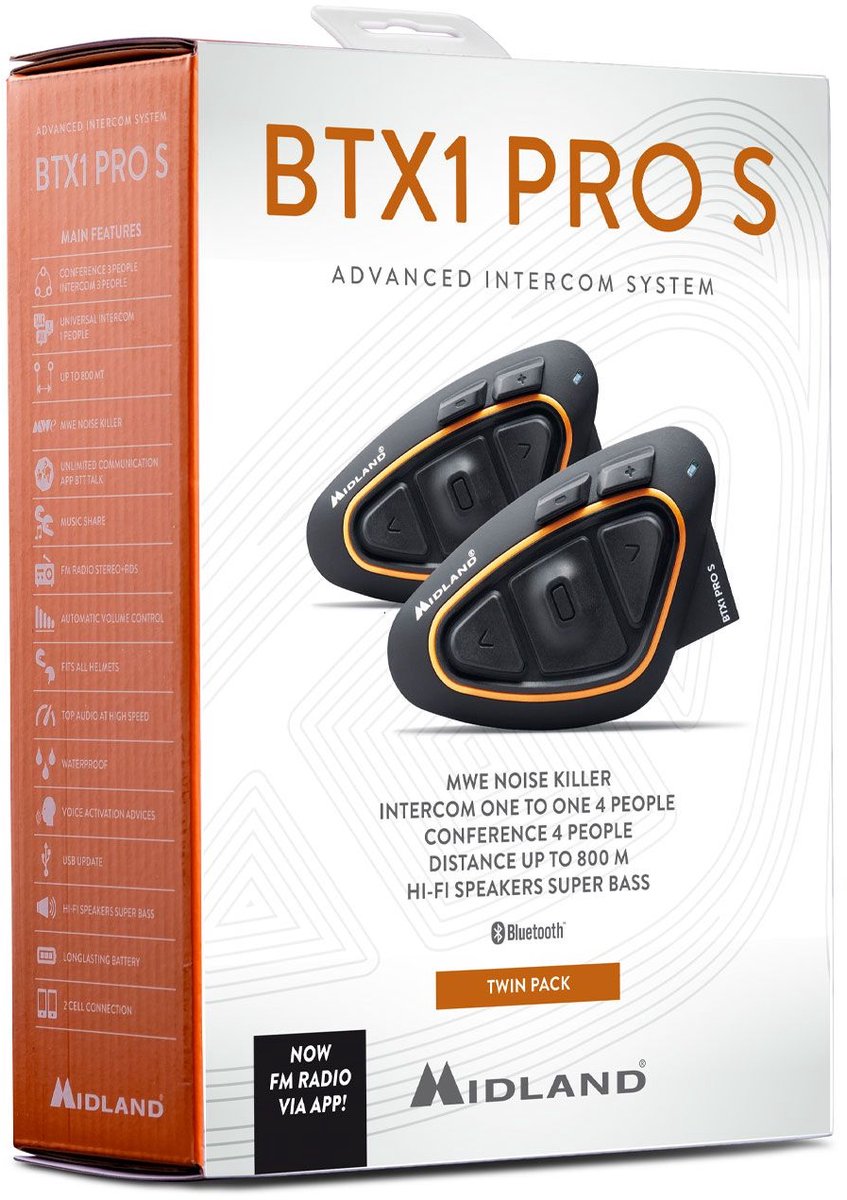 Midland btx-1 pro s bluetooth motorintercomset = 2