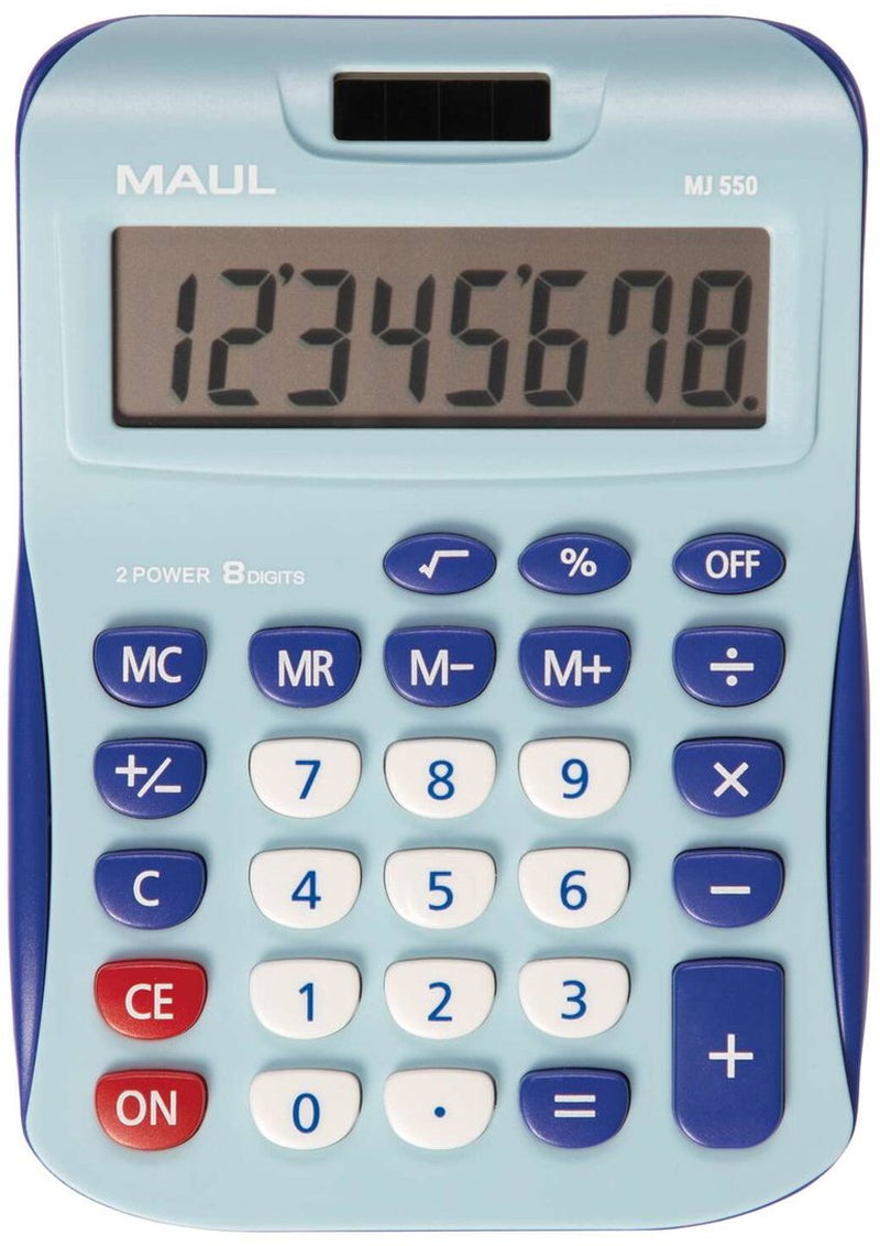 Maul bureaurekenmachine mj 550 lcd-scherm 1-regelig, 8 cijfers solar batterij 15.5 x 11 x 2.5 cm licht blauw