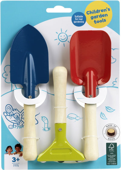 Klein toys - tuingereedschap set voor kinderen - schop, schep en hark - metaal en hout