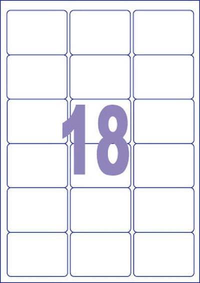 Kangaro etiket - universele etiketten - inkjet laser kopieer - 63,5x46,6mm - 100 vel - 18 stickers per vel
