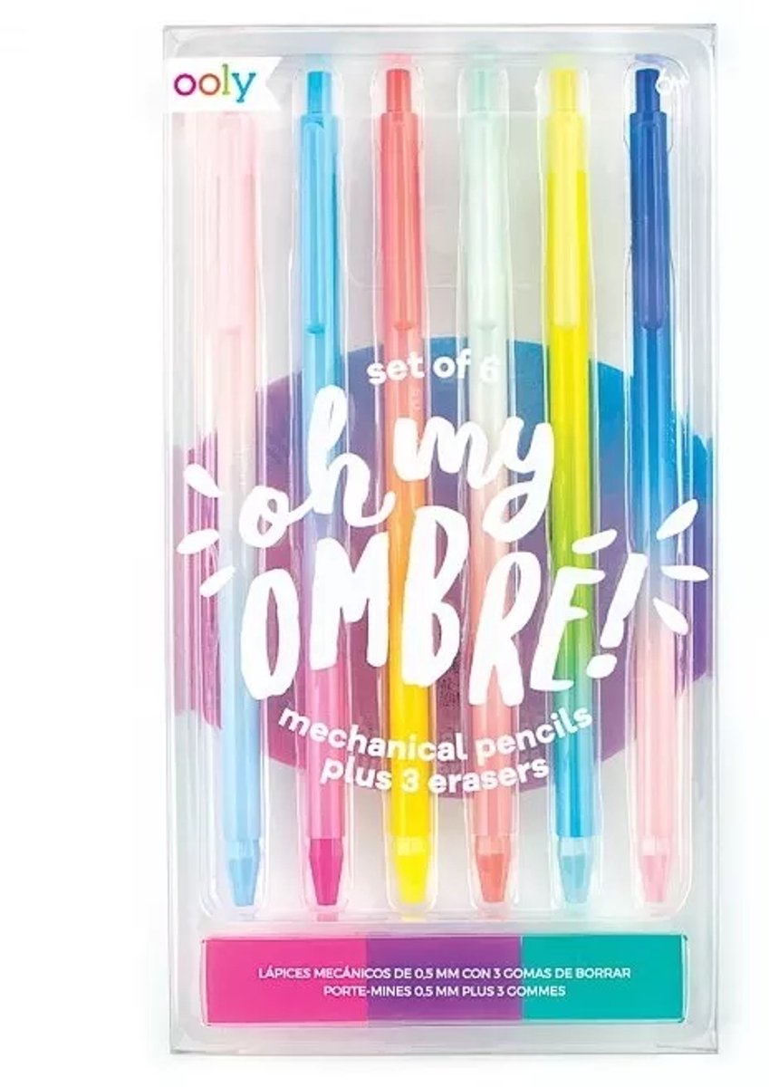 Ooly - oh my ombre! mechanical pencils - 6 potloden met gummen en regenboog kleuren