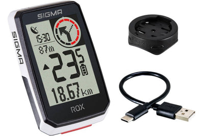 Sigma rox 2.0 gps zw wit standaard stuurhouder + usb-c oplaadkabel