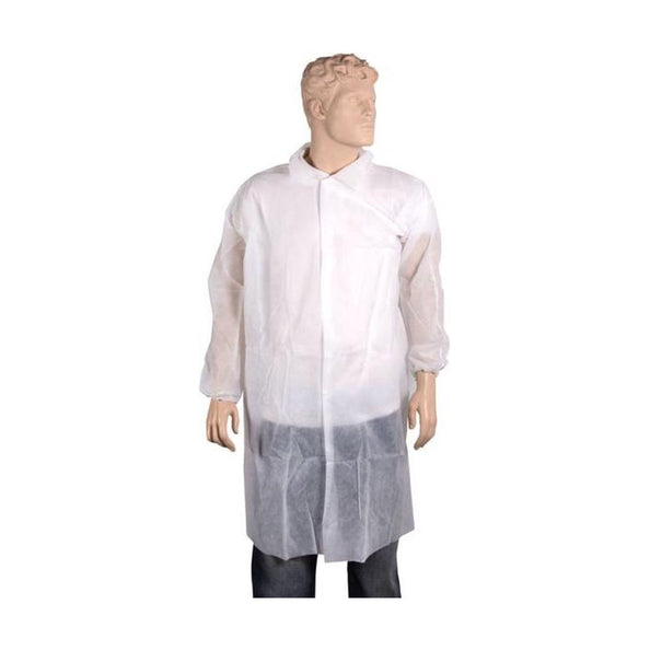 Non woven bezoekersjas met drukknopen l wit (50 stuks)