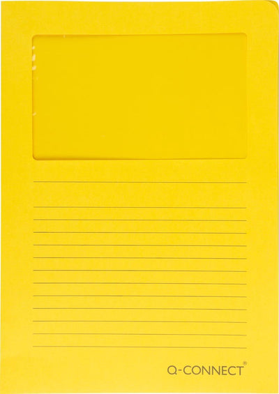 Q-connect l-map met venster | 120 g m² | a4 | pak van 100 stuks | geel