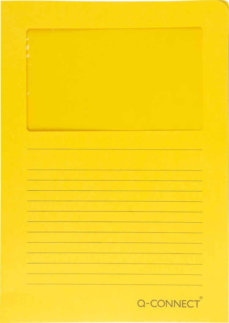 Q-connect l-map met venster | 120 g m² | a4 | pak van 100 stuks | geel