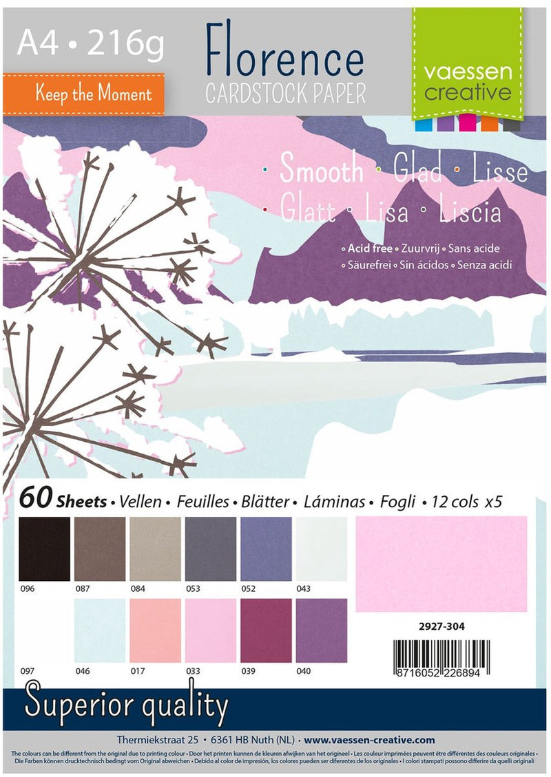 Florence vaessen creative cardstock - multipack winter - a4 - 60 vellen - glad - 216 g