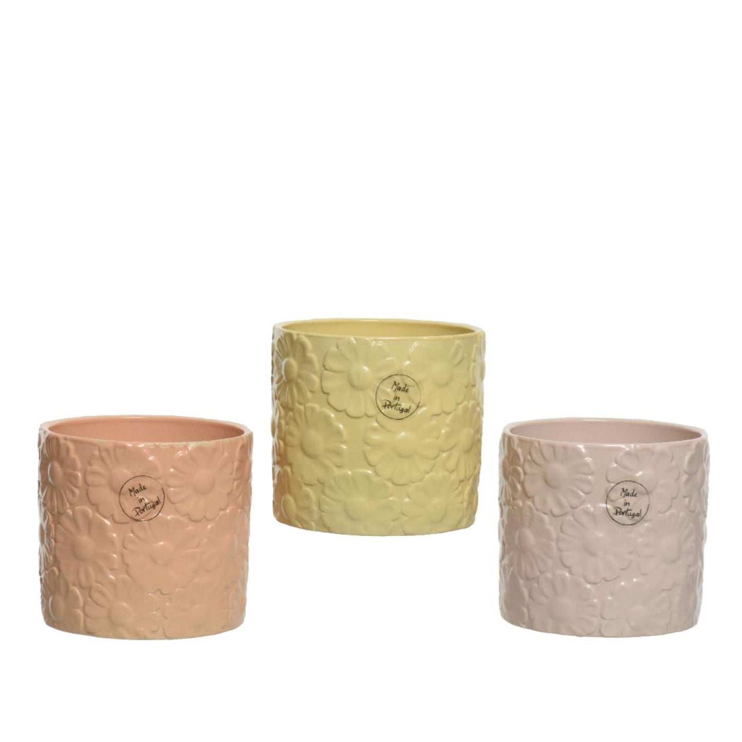 Decoris bloempot keramiek ø12.8x13.1cm met bloemreliã«f pastel