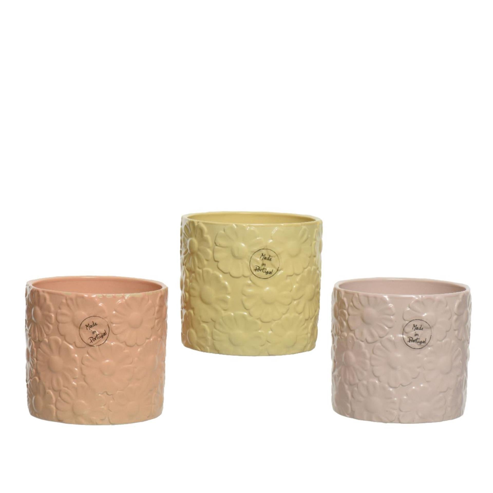 Decoris bloempot keramiek ø12.8x13.1cm met bloemreliã«f pastel