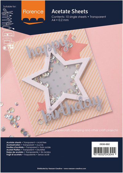 Vaessen creative florence acetaatvellen - transparant - a4 - 0,2 mm - 12 plastic vellen