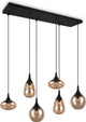 Trio lumina - hanglamp - zwart - excl. 6x e14 40w - aanpasbaar in hoogte - amber glas