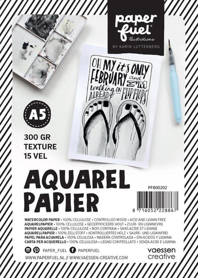 Paperfuel aquarelpapier - a5 - 300 g m² - 15 vellen - textuur - wit