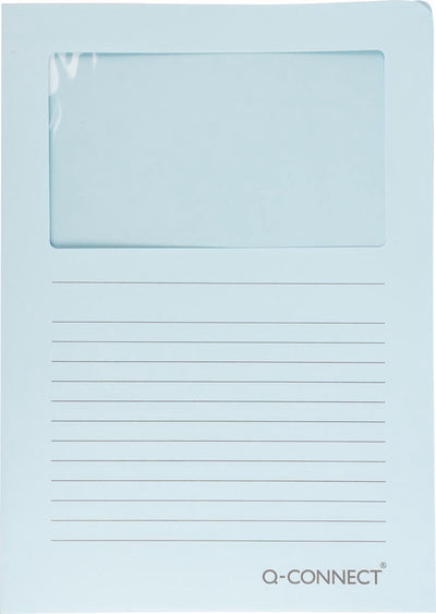 Q-connect l-map met venster | 120 g m² | a4 | pak van 100 stuks | lichtblauw