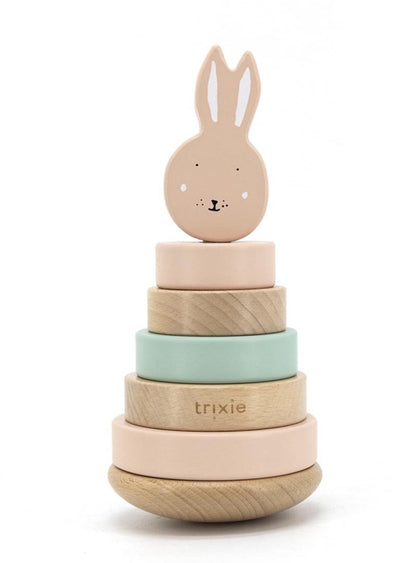 Trixie houten stapeltoren - mrs. rabbit - houten stacking toy - educatief speelgoed - voor jongens meisjes - roze