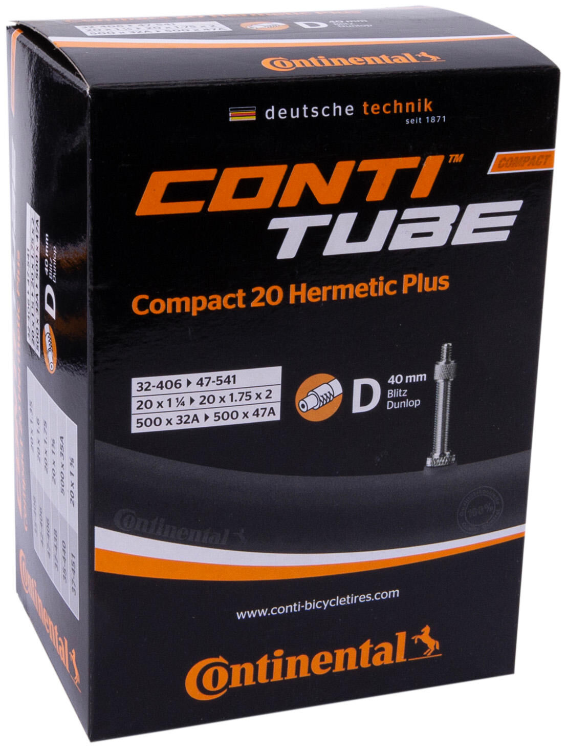 Continental binnenband compact 20 hermetic plus , versterkt tube conti compact 20 herm.plus dv 40mm