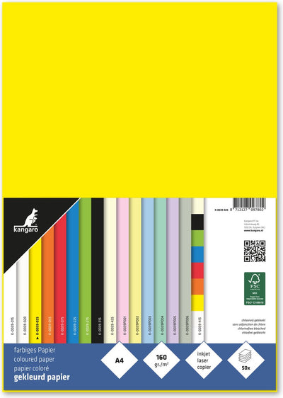 Kangaro papier - a4 - 160 gram fsc - pak 50 vel - geel