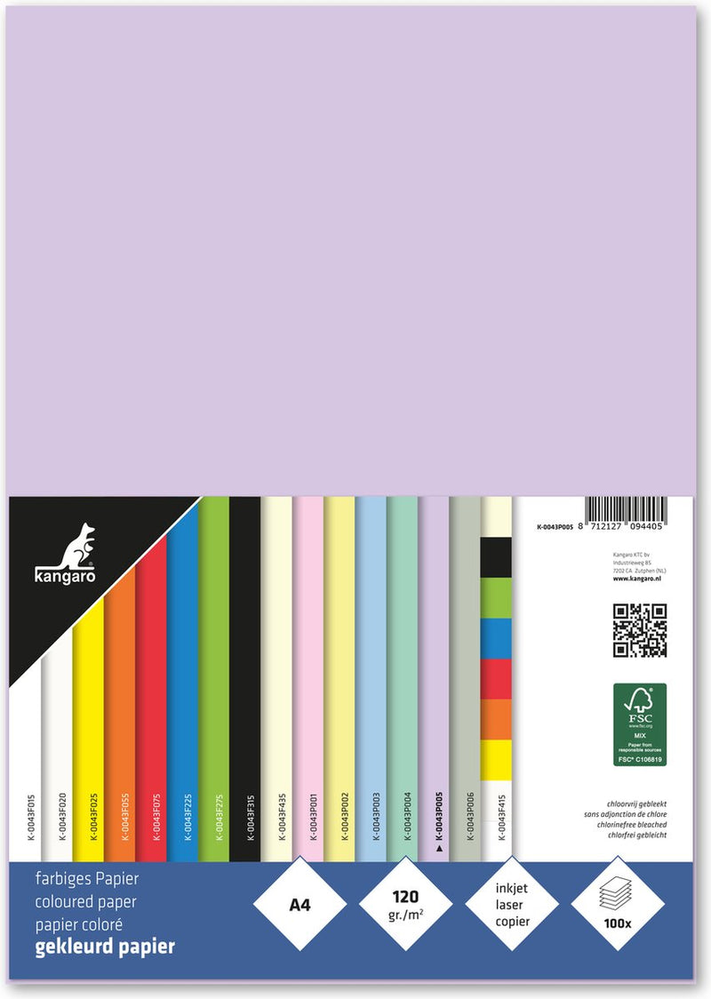 Kangaro papier - a4 - 120 gram fsc - pak 100 vel - pastel lila - k-0043p005