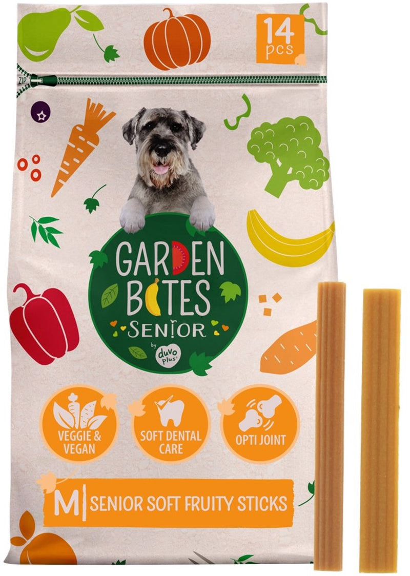 Garden bites duvoplus - soft fruity sticks hondensnacks - hondensnoepjes - vegetarisch glutenvrij - senior medium 14st
