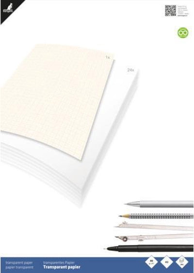 Kangaro tekenblok - a4 - 80 grams - 24 vel - transparant - met vel mm-papier