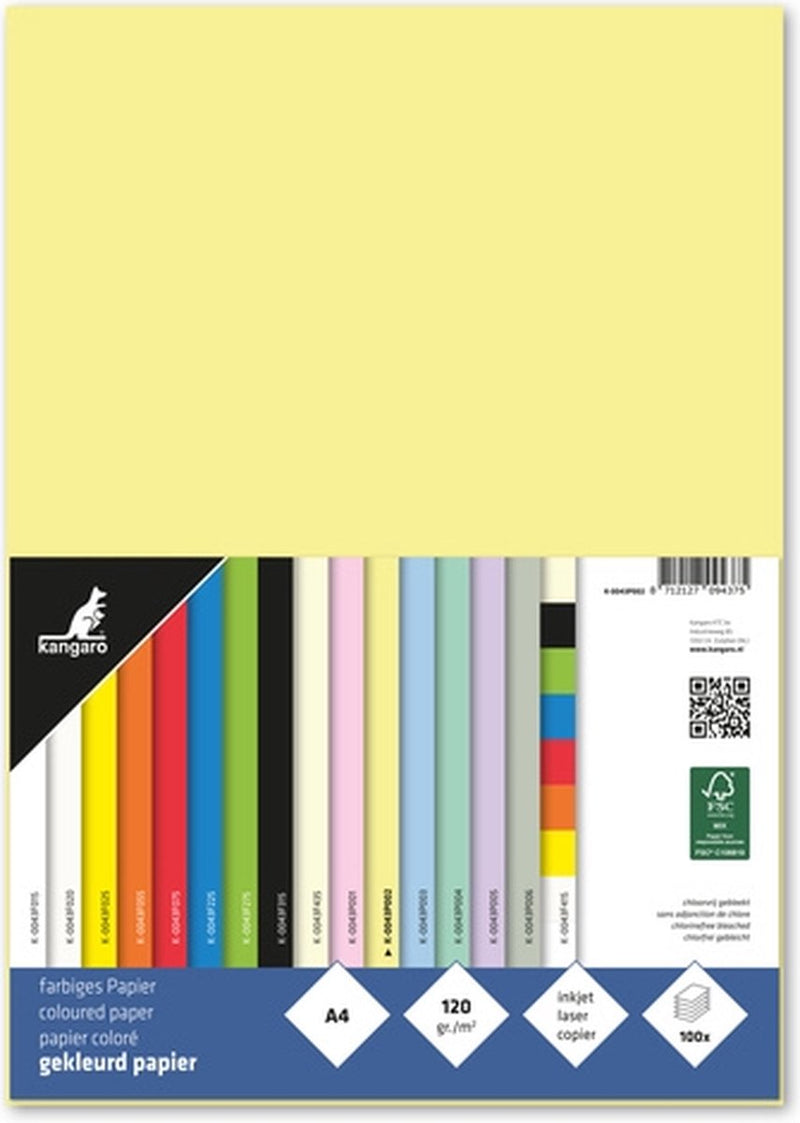 Kangaro papier - a4 - 120 gram fsc - pak 100 vel - pastel geel - k-0043p002