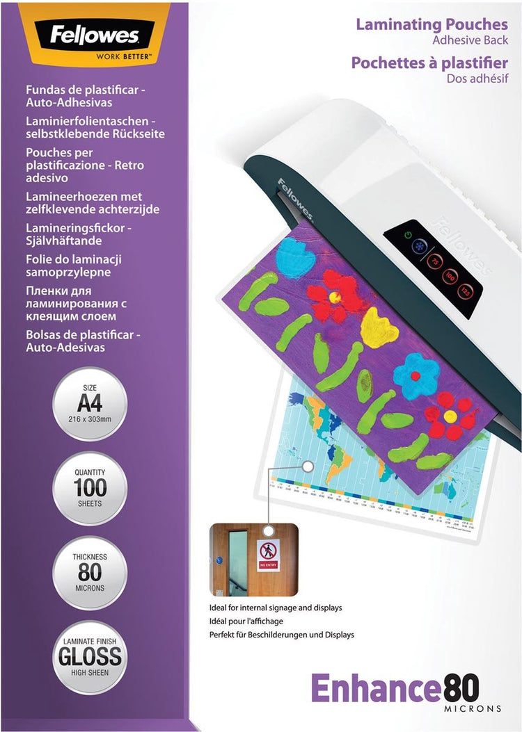 Fellowes lamineerhoezen - a4 - zelfklevend - 80 micron - 100 stuks