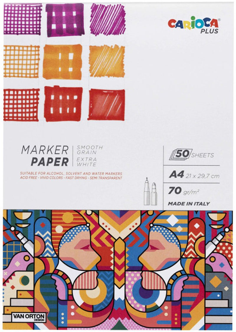 Carioca plus marker tekenblok - a4 markerpapier - 20 vellen - 70 g m² - extra wit - smooth grain - geschikt voor markers en viltstiften