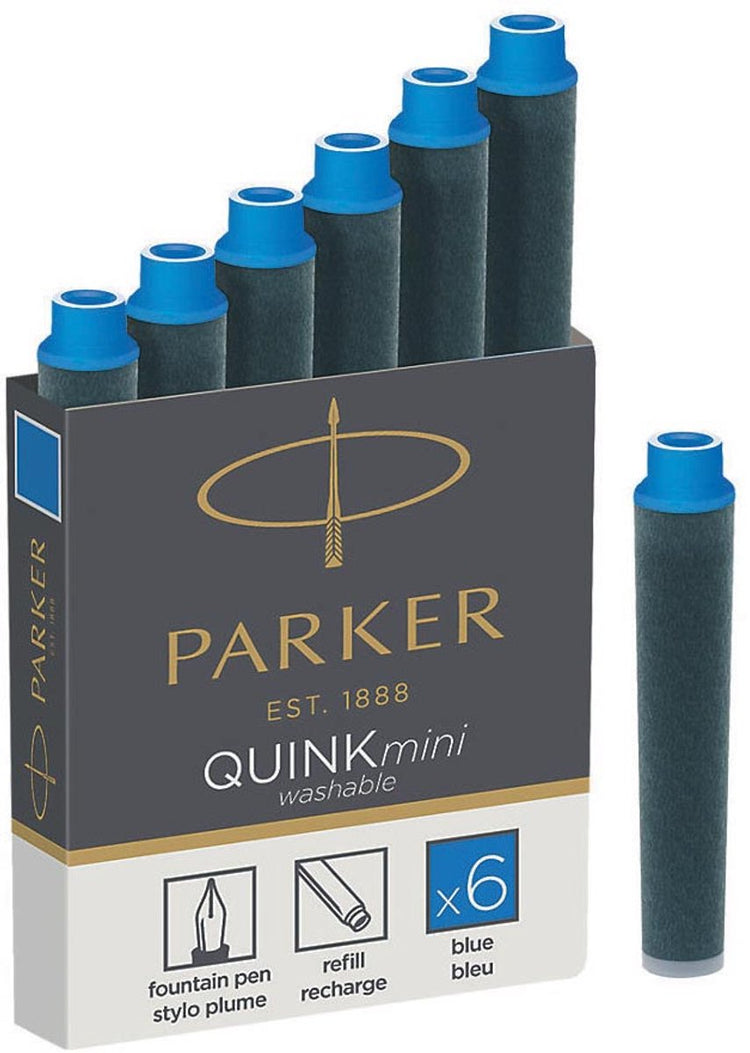 Parker minivulpen inktpatronen | blauwe quink inkt | 6 stuks