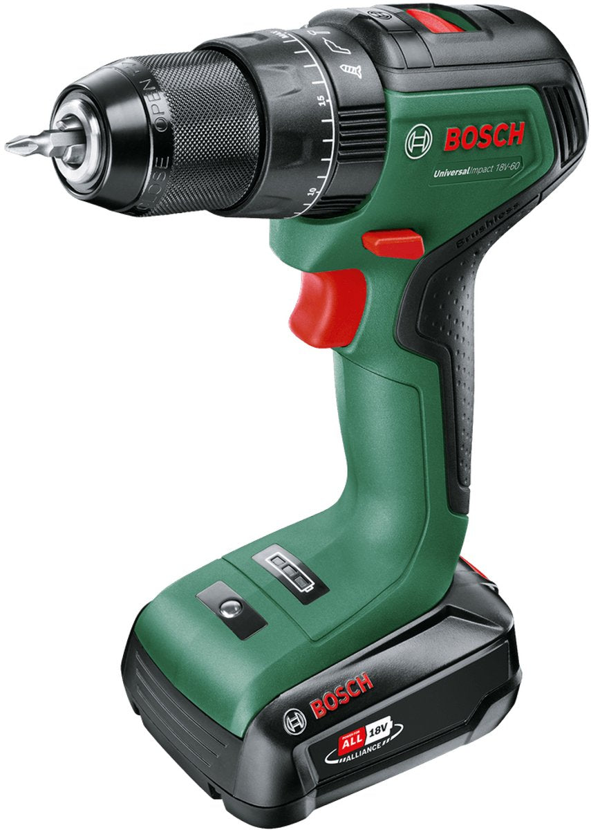 Bosch universalimpact 18v-60 - accuklopboorschroevendraaier - met 18 v li-ion accu (2.0 ah) en lader