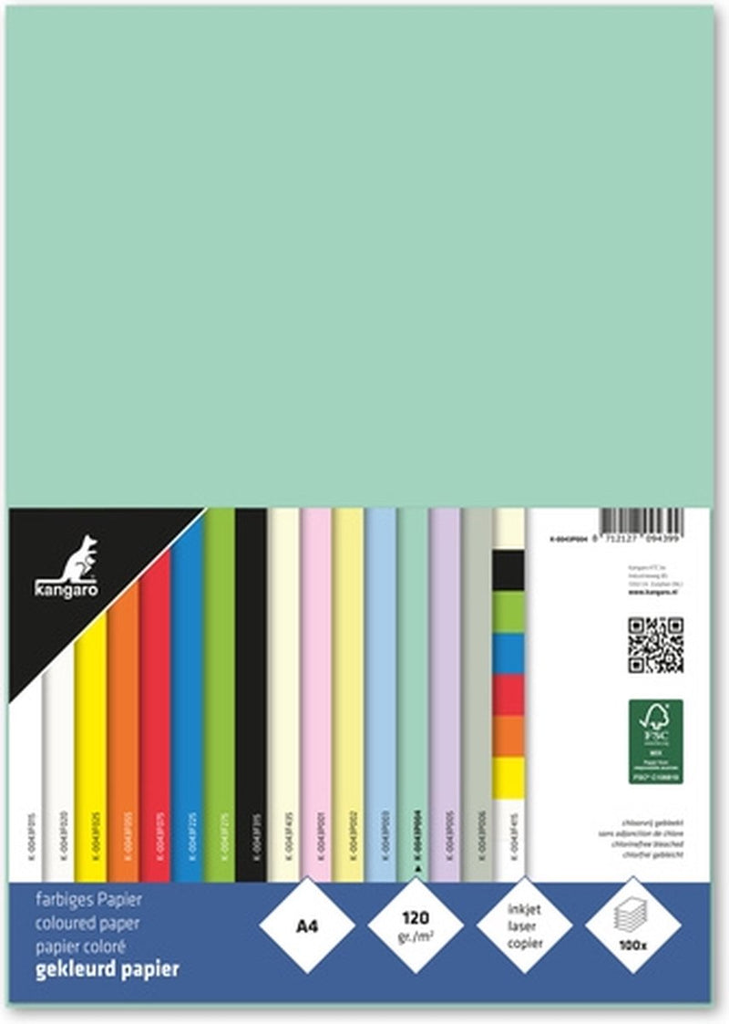 Kangaro papier - a4 - 120 gram fsc - pak 100 vel - pastel groen - k-0043p004