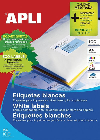 Apli klevende etiketten 01279 105 x 74 mm 100 lakens wit