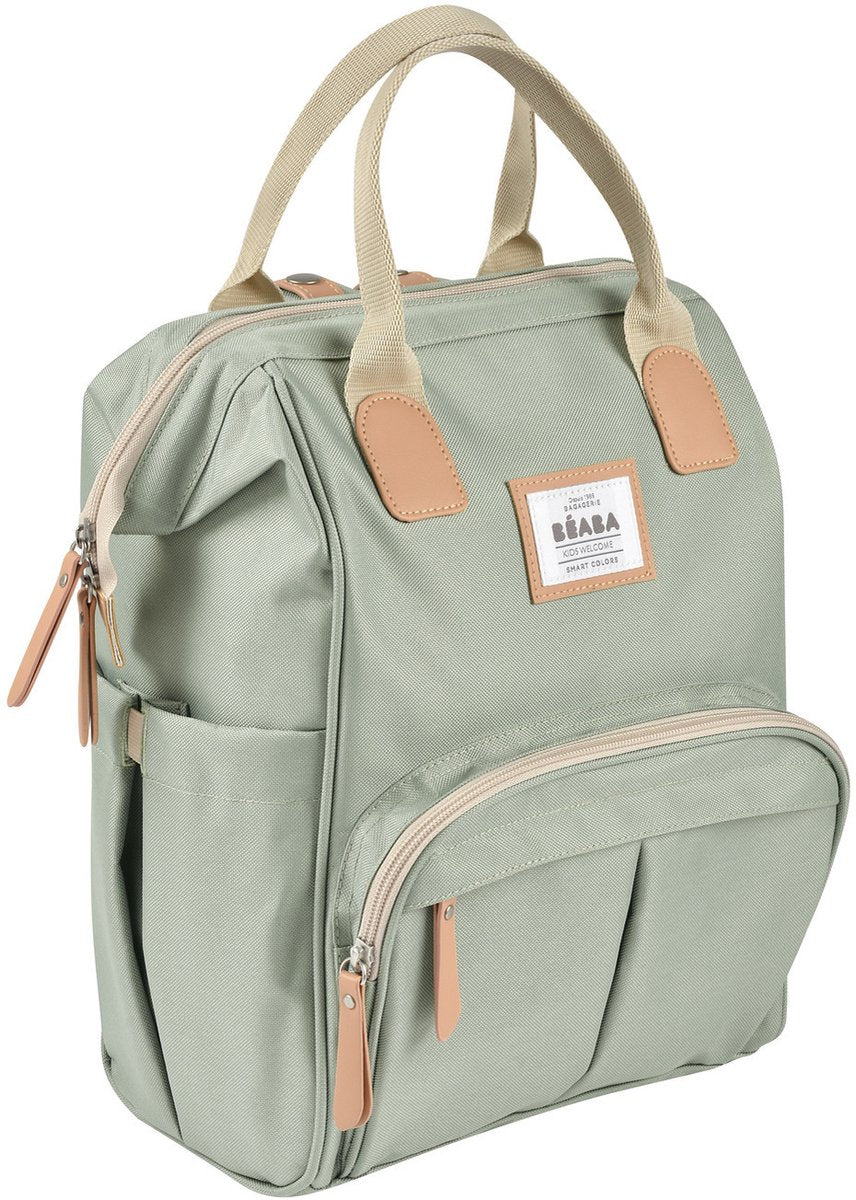 Béaba wellington luiertas rugzak - unisex verzorgingsrugzak met brede dokterstasopening - 3 binnenvakken en geïsoleerd zijvak - inclusief gewatteerd verschoningsmatje - waterafstotend en vlot te reinigen - sage green