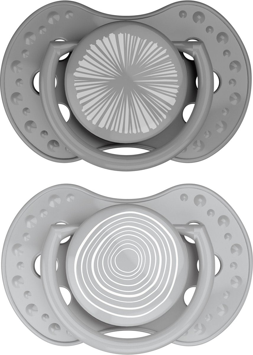 Difrax lovi fopspeen dynamisch - classy - 6 tot 18 maanden - grijs - 2 stuks