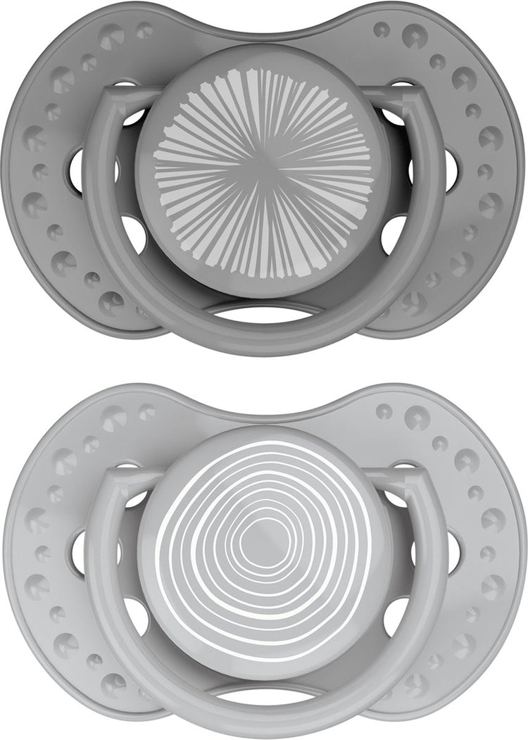 Difrax lovi fopspeen dynamisch - classy - 6 tot 18 maanden - grijs - 2 stuks